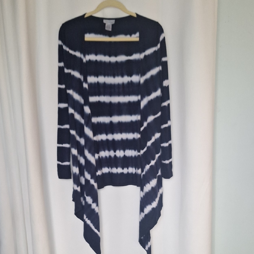 Soft Surroundings Navy and White Tie-Dye Waterfall Cardigan Size M